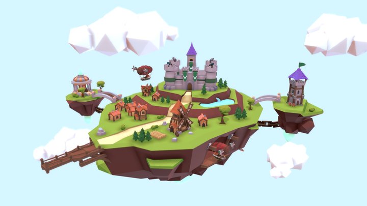 Lowpoly Fantasy Island - Floating Kingdom 3D Model